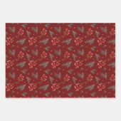 クリスマスベリーと松の枝 ラッピングペーパーシート (正面2)