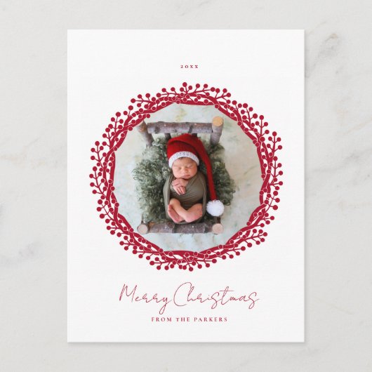 クリスマスベリーのリース写真 ポストカード (正面)