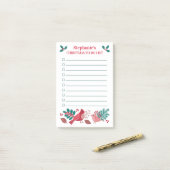 クリスマスベリーの鳥をリストするパーソナライズされた ポストイット (デスク上)