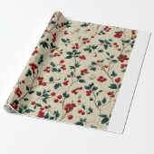クリスマスベリーブランチラッピング紙 | ホエレガントー ラッピングペーパー (アンロールド)
