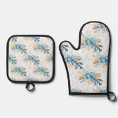 クリスマスベリーブルーイエロー 鍋つかみ&鍋敷きセット (正面)