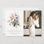 クリスマスベリーポインセチア動物水彩写真 シーズンカード (正面)