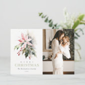 クリスマスベリーポインセチア動物水彩写真 シーズンカード (スタンド正面)