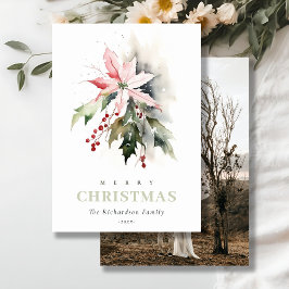 クリスマスベリーポインセチア動物水彩写真 シーズンカード