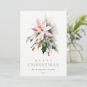 クリスマスベリーポインセチア動物水彩写真 シーズンカード (スタンド正面)