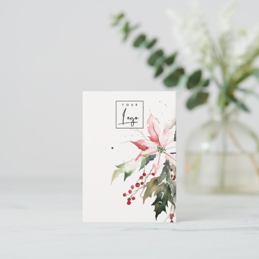 クリスマスベリーポインセチア水の色のイヤリングロゴ 名刺 (スタンド正面)