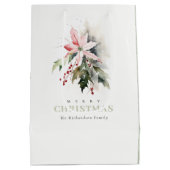 クリスマスベリーポインセチア茎葉水彩 ミディアムペーパーバッグ (裏面)