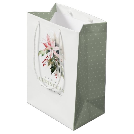 クリスマスベリーポインセチア茎葉水彩 ミディアムペーパーバッグ (裏面アングル)
