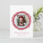 クリスマスベリーリースの写真カード 招待状 (スタンド正面)