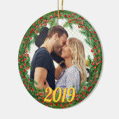 クリスマスベリーリースカスタム写真 セラミックオーナメント (左)