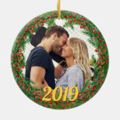 クリスマスベリーリースカスタム写真 セラミックオーナメント (裏面)