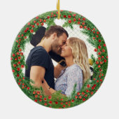 クリスマスベリーリースカスタム写真 セラミックオーナメント (裏面)