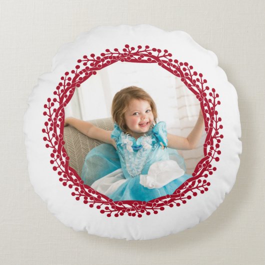 クリスマスベリーリースカスタム枕 ラウンドクッション (正面)