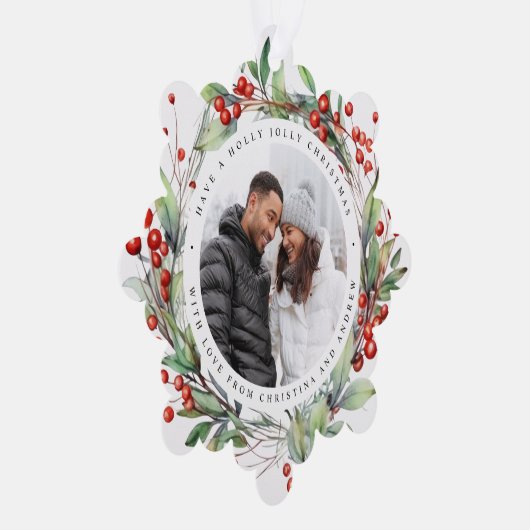 クリスマスベリーリースフローラフォトスクエア オーナメントカード (右)