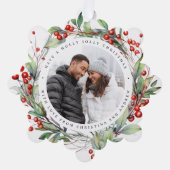 クリスマスベリーリースフローラフォトスクエア オーナメントカード (正面)