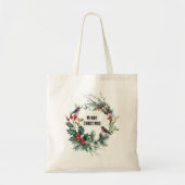 クリスマスベリーリースメリークリスマス文字盤 トートバッグ (正面)