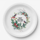 クリスマスベリーリースメリークリスマス文字盤 ペーパープレート (正面)