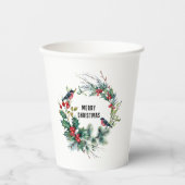 クリスマスベリーリースメリークリスマス文字盤 紙コップ (正面)