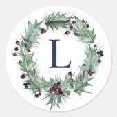 クリスマスベリーリースモノグラム封筒用シール ラウンドシール (正面)