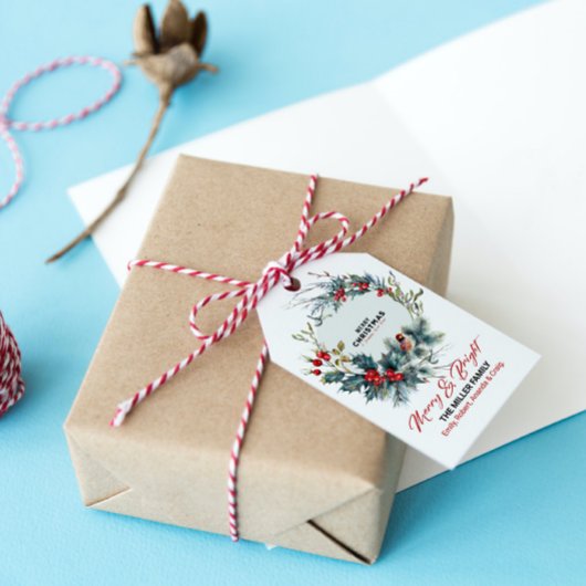 クリスマスベリーリースレッドロビン ギフトタグ