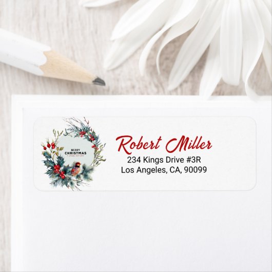 クリスマスベリーリースレッドロビン ラベル (インサイチュ)