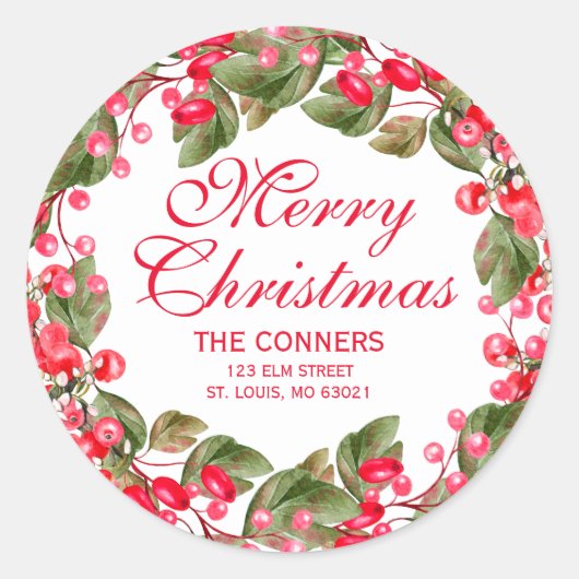 クリスマスベリーリース差出人住所 ラウンドシール (正面)