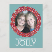 クリスマスベリーリース- 1フォトブルーレッド シーズンポストカード (正面)