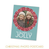 クリスマスベリーリース- 1フォトブルーレッド シーズンポストカード