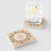 クリスマスベリー及び常緑リース ストーンコースター (横)