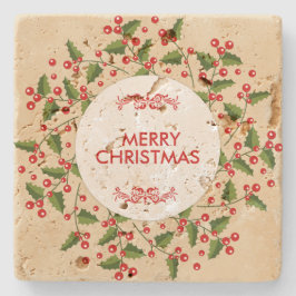 クリスマスベリー及び常緑リース ストーンコースター