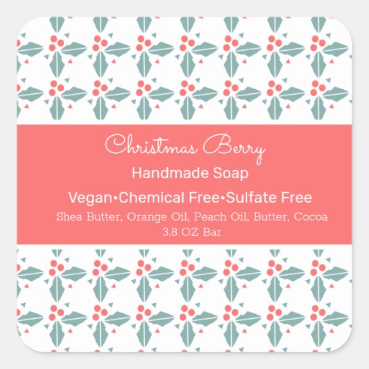 クリスマスベリー手作り石鹸美しいブランディング スクエアシール (正面)
