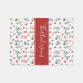 クリスマスベリー植物学パーソナライズされたフローラ フリースブランケット (正面(横))