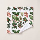 クリスマスベリー葉ホリーズ。クリスマスベリー バスタオルセット (ウォッシュタオル)