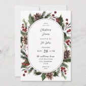 クリスマスベリー&パインクリスマスディナーまたはパーティー 招待状 (正面)