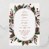 クリスマスベリー&パインクリスマスディナーまたはパーティー 箔招待状 (正面)