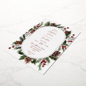 クリスマスベリー&パインクリスマスディナーまたはパーティー 箔招待状 (回転した状態)