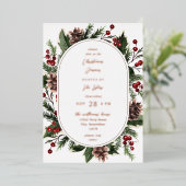 クリスマスベリー&パインクリスマスディナーまたはパーティー 箔招待状 (立ち正面)