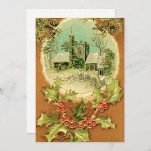 クリスマスベルが教会のカードで鳴り響いている シーズンカード (正面/裏面)