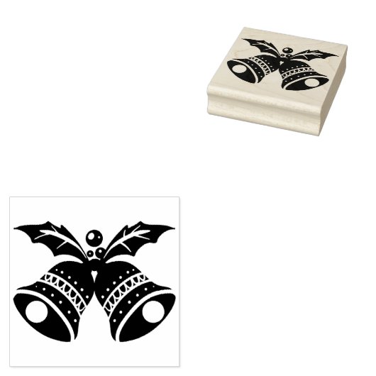 クリスマスベルとホリーリーフのゴムスタンプ ラバースタンプ (押印)