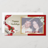 クリスマスベルとリボンの写真カード シーズンカード (正面/裏面)