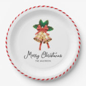 クリスマスベルとレッドリボンクリスマス休日 ペーパープレート (正面)
