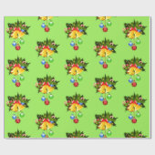 クリスマスベルと大枝シームレスギフトラップ ラッピングペーパー (フラット)