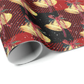 クリスマスベルと雪片のプレイド ラッピングペーパー (ロールコーナー)