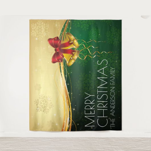 クリスマスベルと雪片バナーファミリー タペストリー (正面)