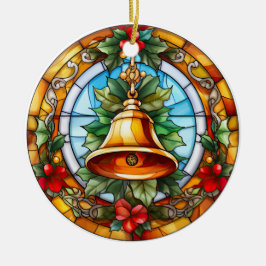 クリスマスベルのステンドグラススタイル セラミックオーナメント