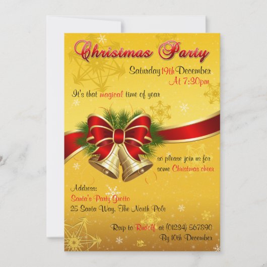 クリスマスベルのパーティの招待状 招待状 (正面)