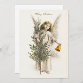 クリスマスベルを持つ天使ヴィンテージ シーズンカード (正面/裏面)