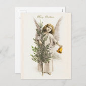 クリスマスベルを持つ天使ヴィンテージ シーズンポストカード (正面/裏面)