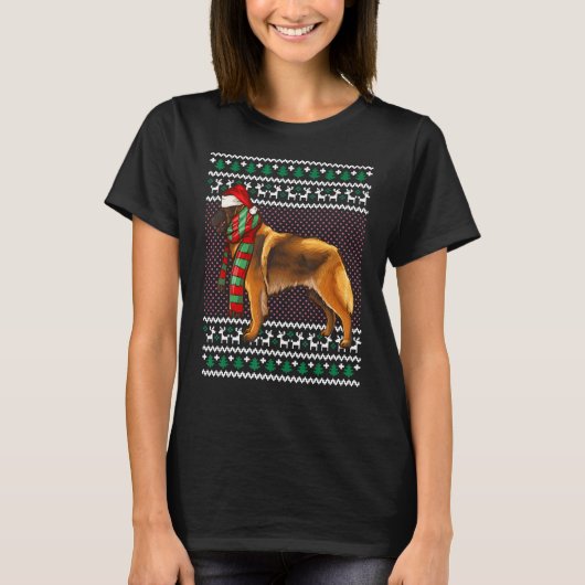 クリスマスベルギーテルブレン犬サンタハット醜いクリスマス Tシャツ (正面)
