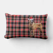 クリスマスベルギーマリノイスドッグレッドプレイドホリデー ランバークッション (正面)